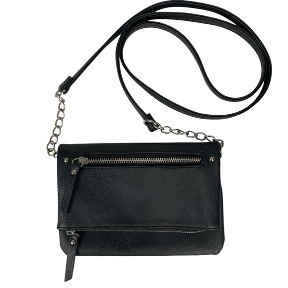 Flap Over Faux Leather Black Crossbody Small Bag Purse - Picture 2 of 10